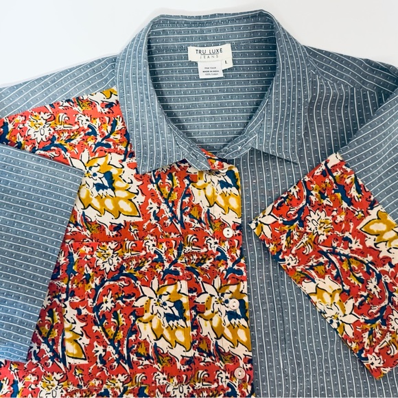 Tru Luxe Jeans Button Front Women's Shirt Mix of Different Fabrics Size Large - Picture 3 of 16